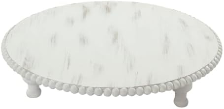 18" Extra Large Wooden Pedestal Cake Stand - Antique White Beaded Riser for Multi-Tier Cakes, Grand Wedding, alternate view 7