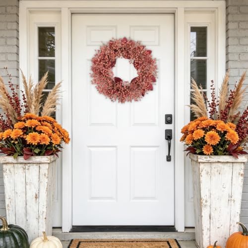 18" Fall Wreath Artificial Berry Leaf Wreath for Thanksgiving Wall Decor, alternate view 2