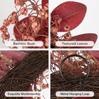 18" Fall Wreath Artificial Berry Leaf Wreath for Thanksgiving Wall Decor, alternate view 4