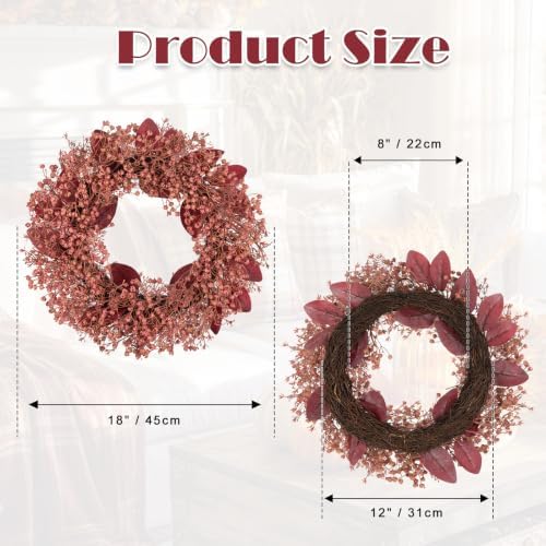 18" Fall Wreath Artificial Berry Leaf Wreath for Thanksgiving Wall Decor, alternate view 5