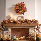 18'' Fall Wreath for Front Door with Lights & Pomegranate in Red Orange, alternate view 4