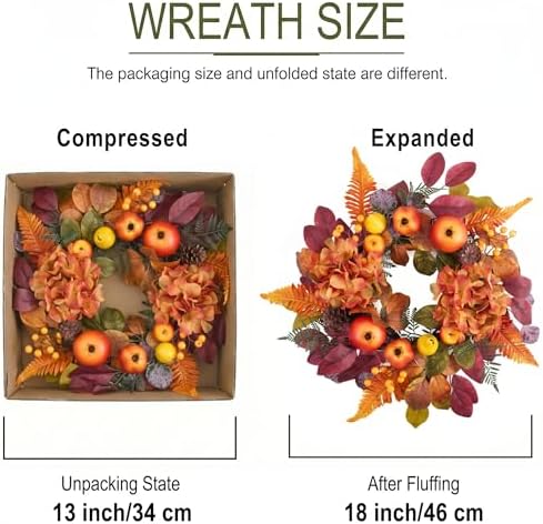 18'' Fall Wreath for Front Door with Lights & Pomegranate in Red Orange, alternate view 5