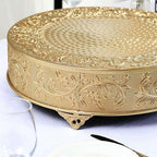 18" Gold Round Embossed Metal Cake Plateau Stand, Wedding Dessert Table Display Riser in Gold, alternate view 3