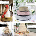 18" Gold Round Embossed Metal Cake Plateau Stand, Wedding Dessert Table Display Riser in Gold, alternate view 4