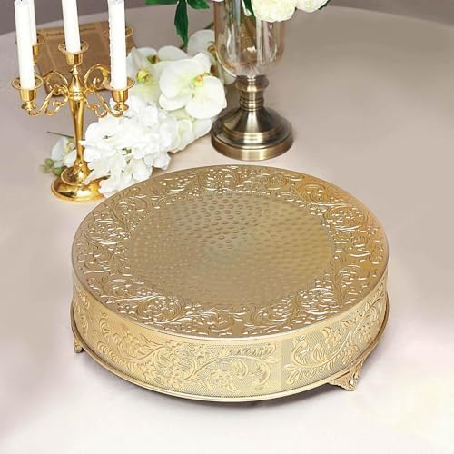 18" Gold Round Embossed Metal Cake Plateau Stand, Wedding Dessert Table Display Riser in Gold, alternate view 7