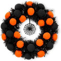 18" Halloween Wreath for Front Door with Pompoms & Spider Net