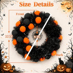 18" Halloween Wreath for Front Door with Pompoms & Spider Net, alternate view 2