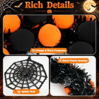 18" Halloween Wreath for Front Door with Pompoms & Spider Net, alternate view 4