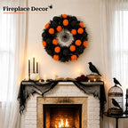 18" Halloween Wreath for Front Door with Pompoms & Spider Net, alternate view 7