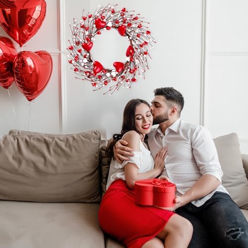 18'' Handmade Foam Heart Shaped Wreath - Red Pip Berry Artificial Rustic Twig Wreath - Wedding Party Home Office, alternate