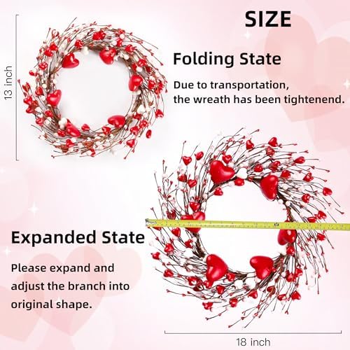 18'' Handmade Foam Heart Shaped Wreath - Red Pip Berry Artificial Rustic Twig Wreath - Wedding Party Home Office, alternate