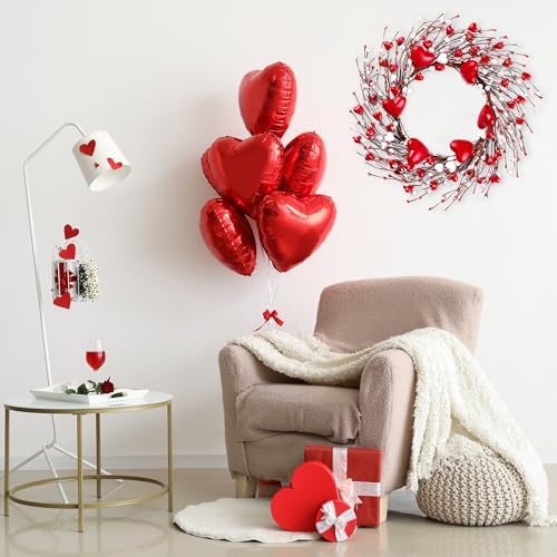 18'' Handmade Foam Heart Shaped Wreath - Red Pip Berry Artificial Rustic Twig Wreath - Wedding Party Home Office, alternate