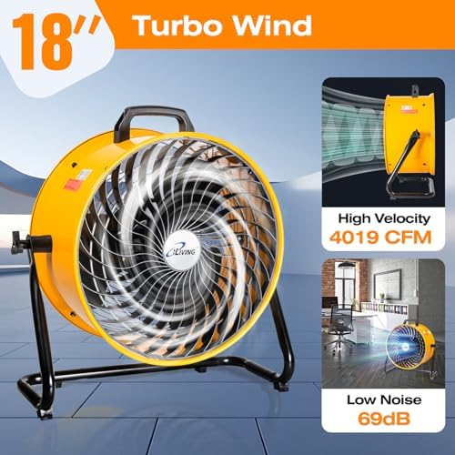 18 in. Low Noise Turbo Fan 4019 CFM 3-Speed Portable Air Circulator for Shop, Office, Greenhouse, Home and, alternate view 2