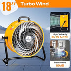 18 in. Low Noise Turbo Fan 4019 CFM 3-Speed Portable Air Circulator for Shop, Office, Greenhouse, Home and, alternate view 2