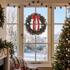 18 Inch Christmas Wreath, Red Bow and Balls, Front Door Decor, alternate view 2