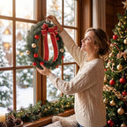 18 Inch Christmas Wreath, Red Bow and Balls, Front Door Decor, alternate view 3