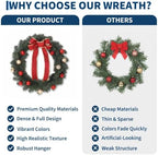 18 Inch Christmas Wreath, Red Bow and Balls, Front Door Decor, alternate view 5