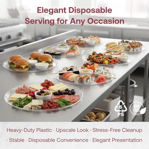 18 Inch Clear Round Plastic Serving Tray - Elegant Large Plastic Serving Trays for Parties, Catering & Buffets, alternate
