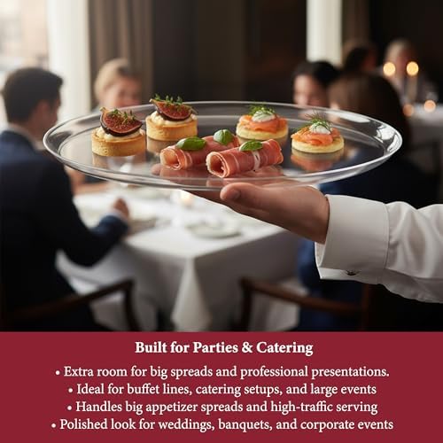 18 Inch Clear Round Plastic Serving Tray - Elegant Large Plastic Serving Trays for Parties, Catering & Buffets, alternate