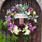 18 Inch Easter Wreath for Front Door Cross Wreath Christian Easter Hanging Decorations He Is Risen Religious
