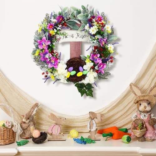 18 Inch Easter Wreath for Front Door Cross Wreath Christian Easter Hanging Decorations He Is Risen Religious, alternate view