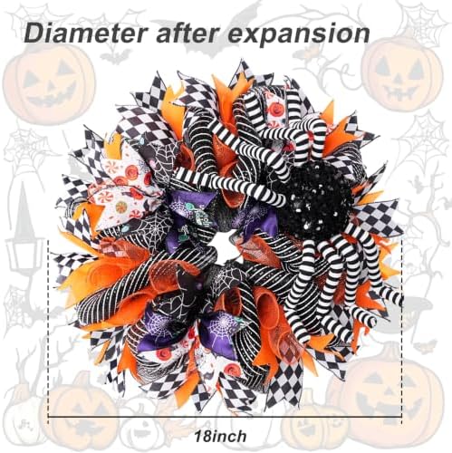 18 Inch Halloween Mesh Wreath for Front Door, Halloween Wreaths with 3D Large Striped Spider, Black Orange, alternate view 3