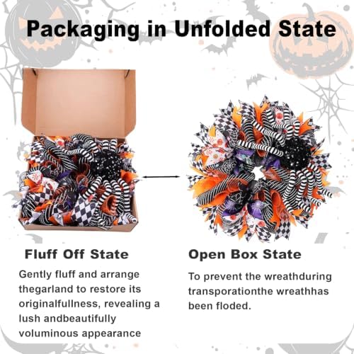 18 Inch Halloween Mesh Wreath for Front Door, Halloween Wreaths with 3D Large Striped Spider, Black Orange, alternate view 4