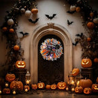 18 Inch Halloween Mesh Wreath for Front Door, Halloween Wreaths with 3D Large Striped Spider, Black Orange, alternate view 6