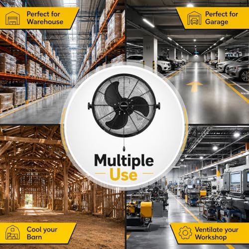 18 Inch Heavy Duty Wall Mount Fan, High Velocity Commercial Wall Fan with 3 Speeds (4500 CFM), Adjustable Tilt &, alternate