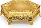 18 inch Hexagonal Gold Wedding Cake Stand, Hand Crafted, Embossed, Durable Build in Gold