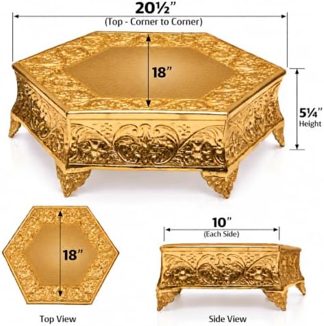 18 inch Hexagonal Gold Wedding Cake Stand, Hand Crafted, Embossed, Durable Build in Gold, alternate view 3