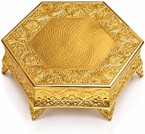 18 inch Hexagonal Gold Wedding Cake Stand, Hand Crafted, Embossed, Durable Build in Gold, alternate view 4