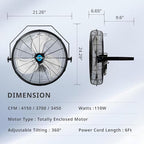 18 Inch High Velocity Industrial Wall Fan, 4000 CFM, 3-Speed, TEAO Enclosure Motor, 6.5 FT Cord, UL Safety, alternate view 2