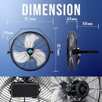 18 Inch High Velocity Industrial Wall Fan with TEAO Enclosure Motor - 4000 CFM - 3 Speed - 6.5 FT Cord, alternate view 2