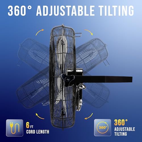 18 Inch High Velocity Industrial Wall Fan with TEAO Enclosure Motor - 4000 CFM - 3 Speed - 6.5 FT Cord, alternate view 4