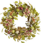 18 Inch Hydrangea Fall Wreath with 3 Pumpkins and 3 Berry Clusters