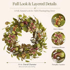 18 Inch Hydrangea Fall Wreath with 3 Pumpkins and 3 Berry Clusters, alternate view 2