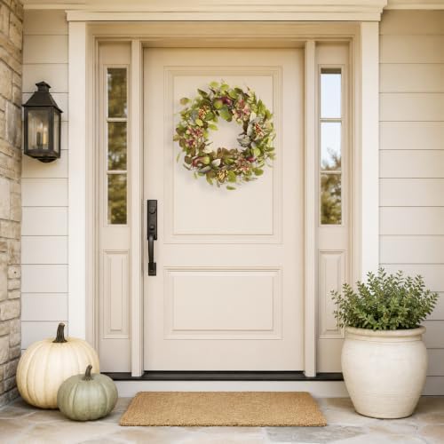 18 Inch Hydrangea Fall Wreath with 3 Pumpkins and 3 Berry Clusters, alternate view 3