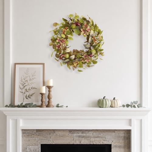 18 Inch Hydrangea Fall Wreath with 3 Pumpkins and 3 Berry Clusters, alternate view 4