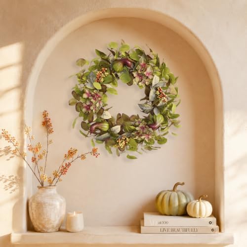 18 Inch Hydrangea Fall Wreath with 3 Pumpkins and 3 Berry Clusters, alternate view 6