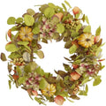 18 Inch Hydrangea Fall Wreath with Round Pumpkins and Berry Clusters
