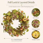 18 Inch Hydrangea Fall Wreath with Round Pumpkins and Berry Clusters, alternate view 2