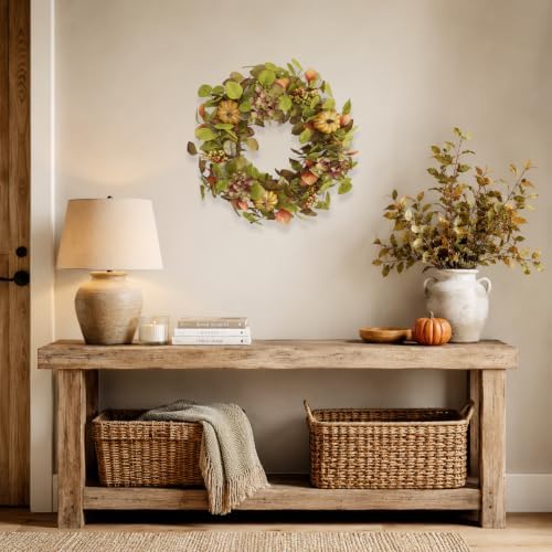 18 Inch Hydrangea Fall Wreath with Round Pumpkins and Berry Clusters, alternate view 6