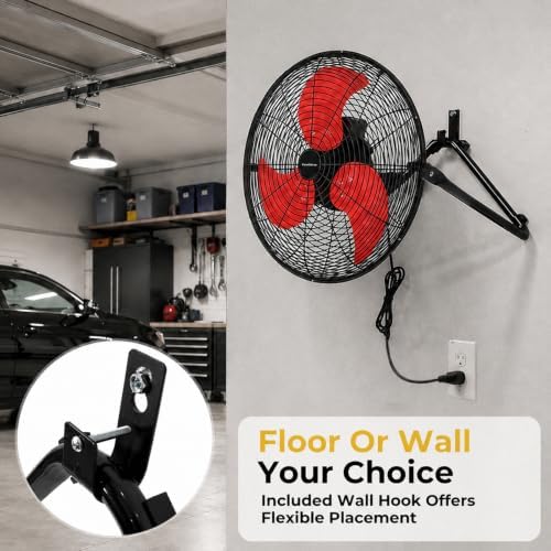 18-Inch Industrial Floor Fan, 5300 CFM, 2-in-1 Wall-Mount Design, alternate view 6