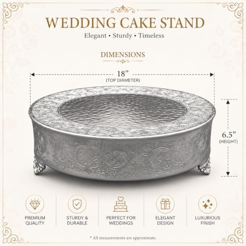 18 inch Round Silver Wedding Cake Stand, Hand Crafted, Embossed, Durable Build in Silver, alternate view 3