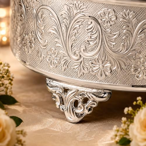 18 inch Round Silver Wedding Cake Stand, Hand Crafted, Embossed, Durable Build in Silver, alternate view 4