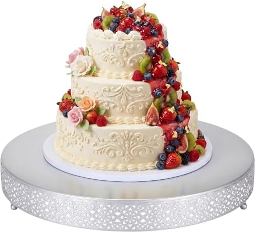 18 Inch Round Wedding Cake Stand for Cupcakes & Desserts, Silver in Silver