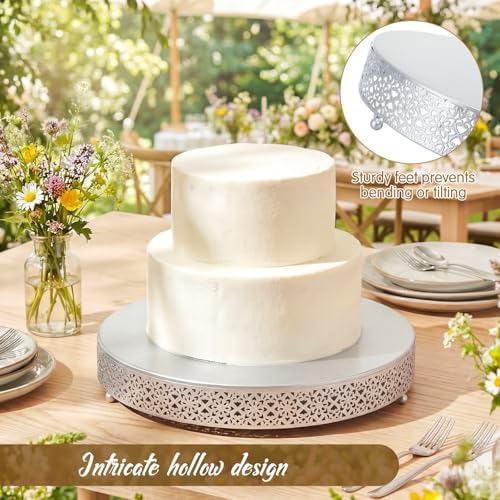 18 Inch Round Wedding Cake Stand for Cupcakes & Desserts, Silver in Silver, alternate view 3