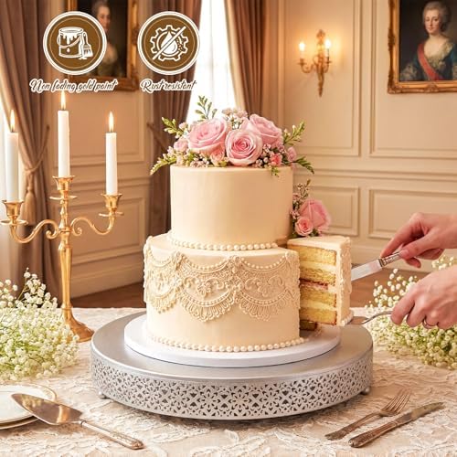 18 Inch Round Wedding Cake Stand for Cupcakes & Desserts, Silver in Silver, alternate view 4