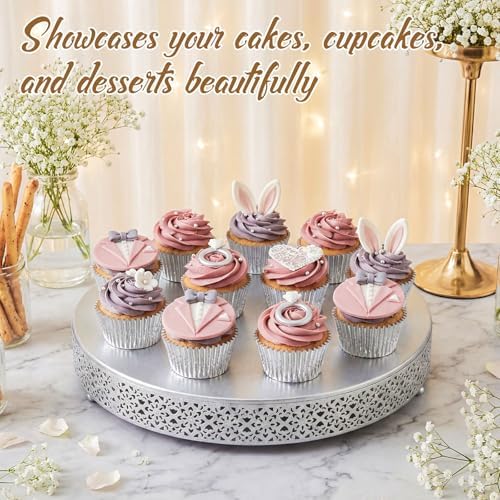 18 Inch Round Wedding Cake Stand for Cupcakes & Desserts, Silver in Silver, alternate view 5